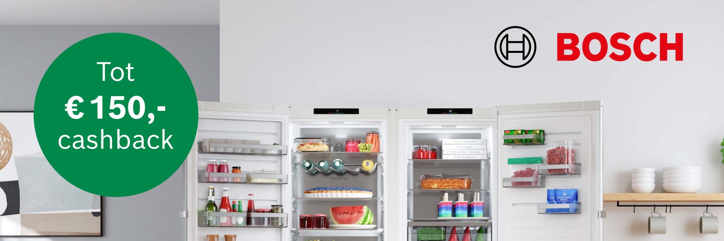 Bosch cashback actie - tot 150 euro retour op koelen en vriezen