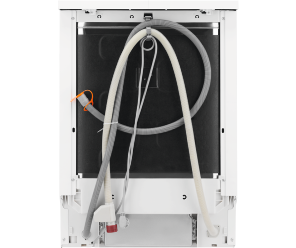De achterkant van de AEG FES5360XZM vaatwasser inbouw met toe- en afvoer
