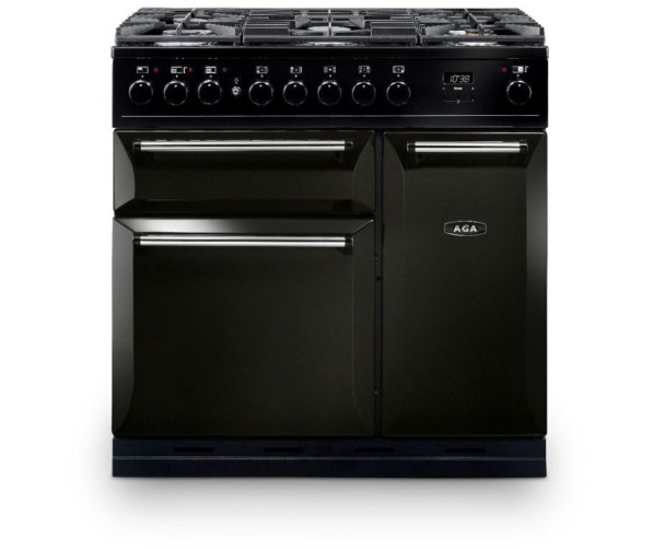 AGA Masterchef Deluxe 90 gasfornuis in zwart met 5 gaspitten en 3 elektrische ovens