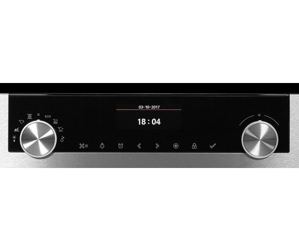 Het bedieningspaneel van de Atag OX6611C inbouw oven uitgevoerd in roestvrijstaal 