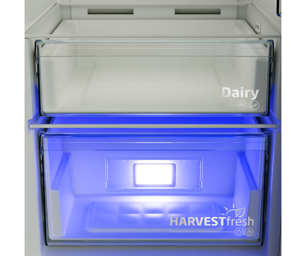 LED-verlichting in de Beko B3RMLNE444HW1 voor helder zicht op alle koelproducten