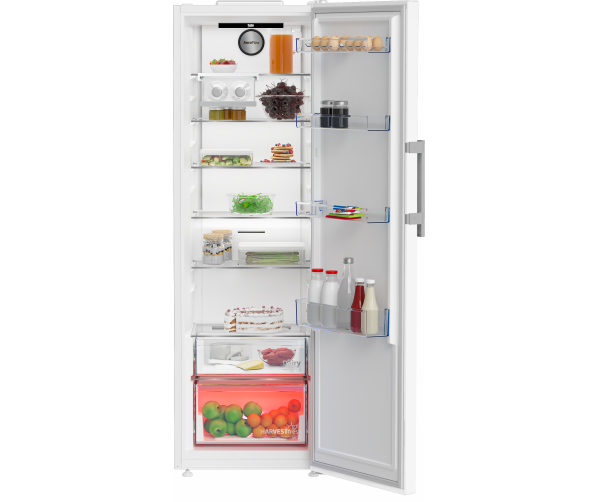 Beko B3RMLNE444HW1 Binnenzijde van de Beko B3RMLNE444HW1 met ruime indeling en HarvestFresh groentelade koelkast - wit