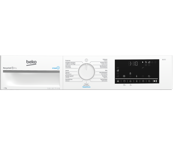 Digitaal display en bedieningsknoppen van de Beko B3T6823W2