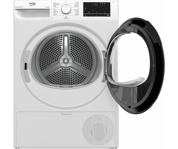 Binnenkant van de Beko B3T6823W2 met RVS trommel en drum light