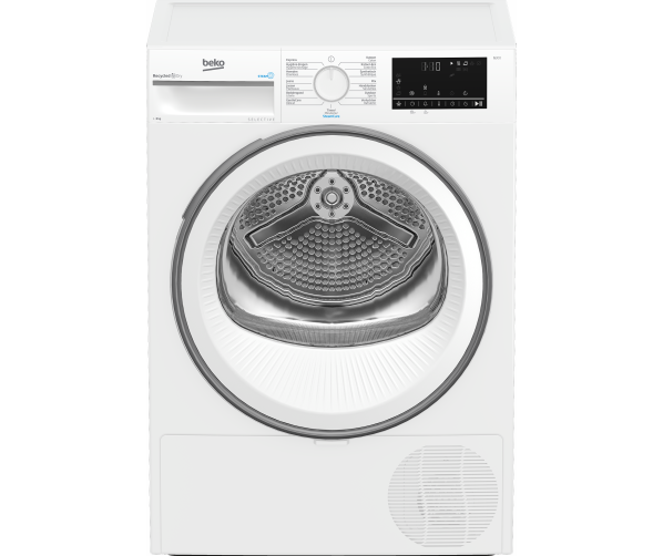 Vooraanzicht van de Beko B3T6823W2 energiezuinige warmtepompdroger