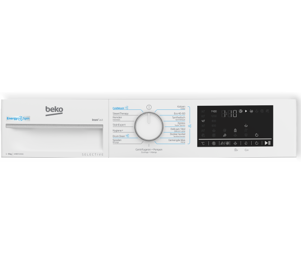 Digitaal display van de Beko B3WM49410W2 wasmachine met 15 programma’s