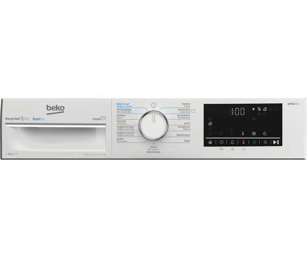 Digitaal display van Beko B5T68247W2 met touchbediening en resttijdindicatie