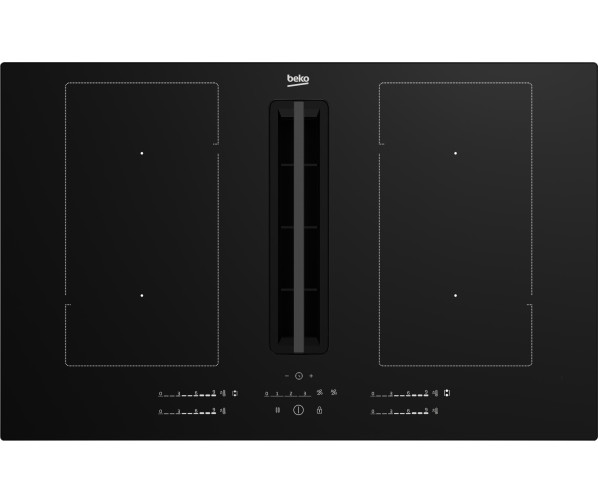 Beko HIXI84700UP inductiekookplaat met geïntegreerde afzuiging en vier flexibele kookzones