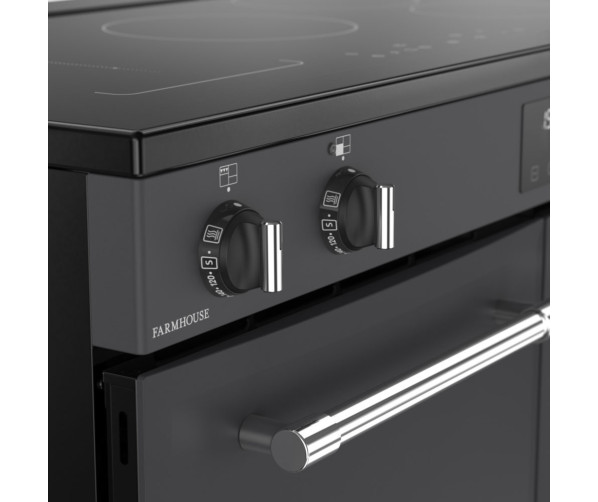 Belling FARMHOUSE 100Ei ANT met chromen accenten en metalen bedieningsknoppen