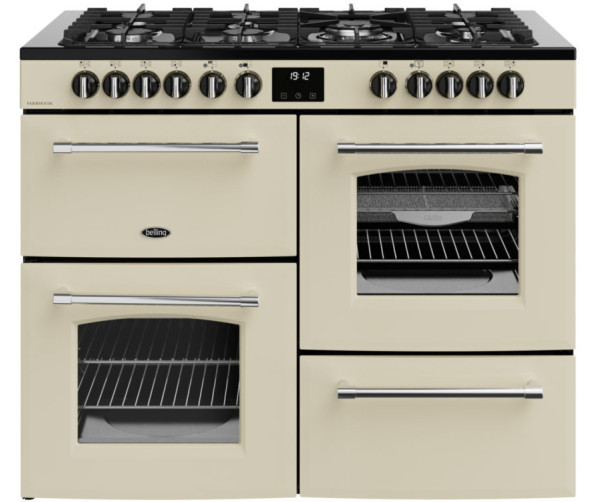 Belling FARMHOUSE 110DF CRM fornuis in crème uitvoering met 7 gasbranders en 3 ovens