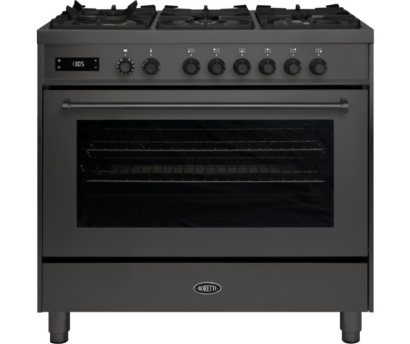 Boretti MLG96BMAT gasfornuis in antraciet met 6 messing gasbranders en XL oven