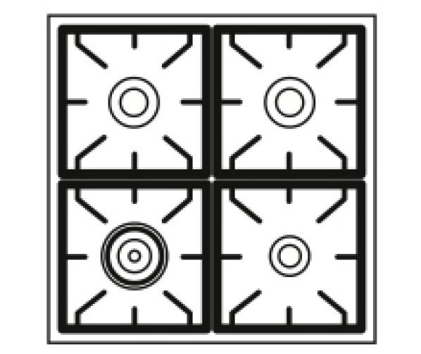 Overzicht van het koogedeelte van de Boretti VPNR74IX met de wokbrander linksvoor