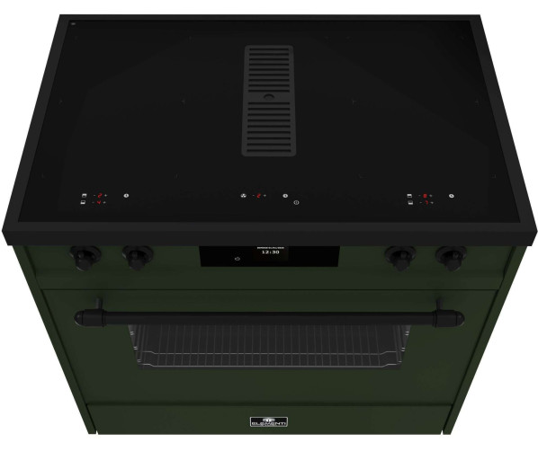 Glazen inductiekookvlak van Elementi di Cucina IC9034-PG-MZ-B met 2x2 bridge zones en restwarmte indicatie