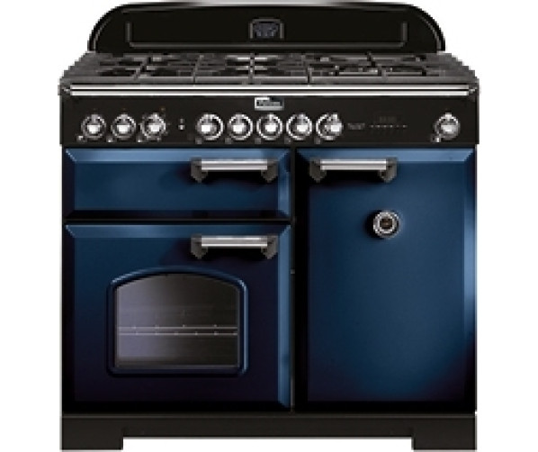Falcon Classic Deluxe 100 inductie fornuis in de kleur blauw met chroom beslag