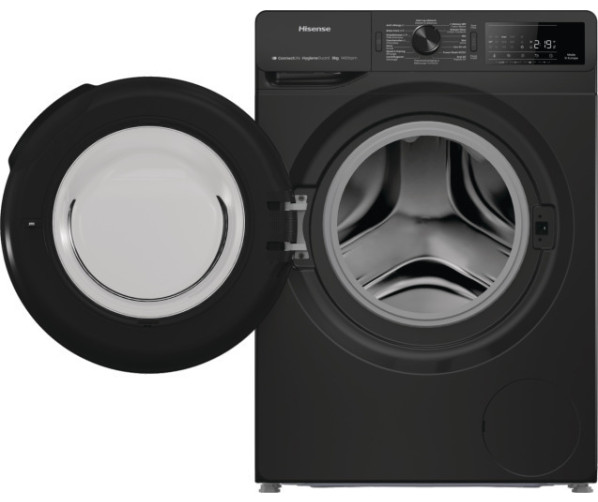Hisense WF3V843BB/BLX zwarte wasmachine - 1400 toeren en 8 kg.
