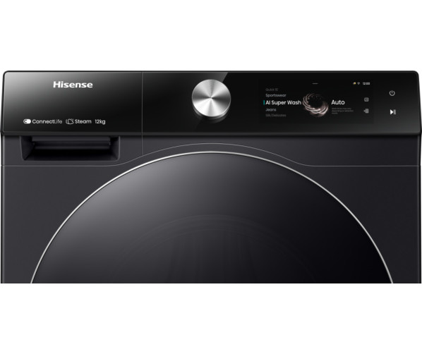 Hisense WF7S1247BB zwarte wasmachine met AI en AutoDose