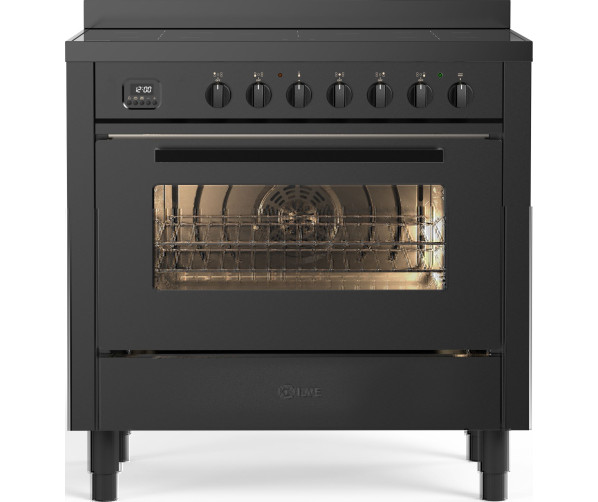 ILVE LBI095WSCM3/MGD mat zwart inductie fornuis met 5 kookzones en multifunctionele oven