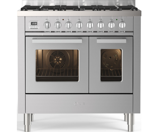 ILVE LD096WSCM3/SS gasfornuis van 90 cm breed in roestvrijstaal met dubbele oven