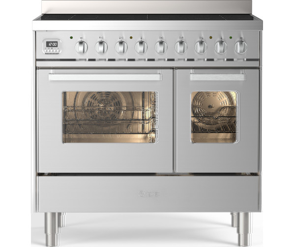 ILVE LDBI09WSCM3/SS inductie fornuis 90 cm breed, roestvrij staal met 5 inductiezones en dubbele oven