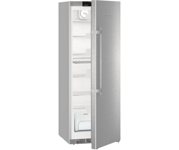 De Liebherr Kef3710 koelkast rvs heeft een grote hevelgreep op de deur