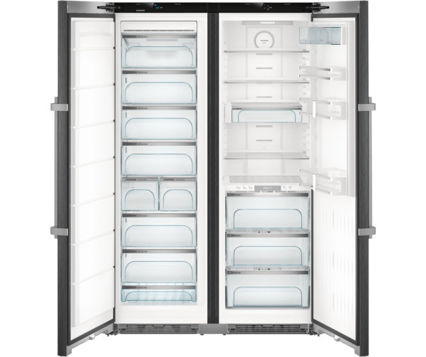 Het interieur van de Liebher SBSbs8673 side-by-side koelkast - blacksteel
