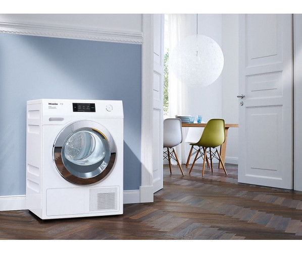 De Miele TCR870WP heeft een fraai design en kan desgewenst gecombineerd worden met de bijpassende wasmachine