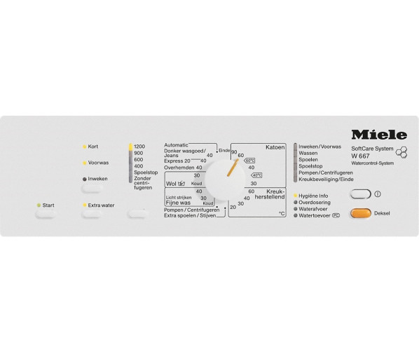 Bedieningspaneel van de Miele W667 wasmachine bovenlader