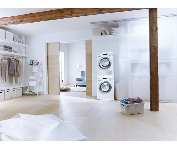 De Miele Miele WKG120WCS kan desgewenst ook als set met bijpassende droger gecombineerd worden