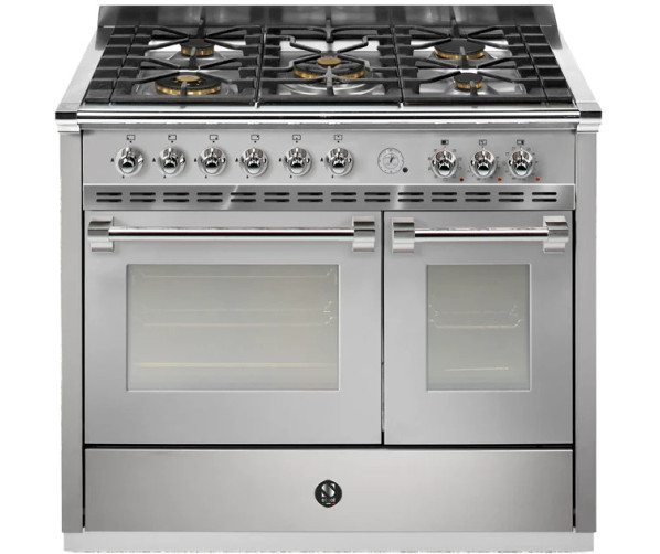 Steel AP10FF-4M gasfornuis met 5-pits gaskookplaat en dubbele oven in roestvrijstaal