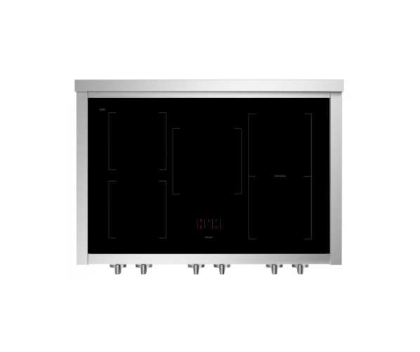 Close-up van de 5 inductiezones op de STEEL GP10FF-5FI kookplaat met boostfunctie