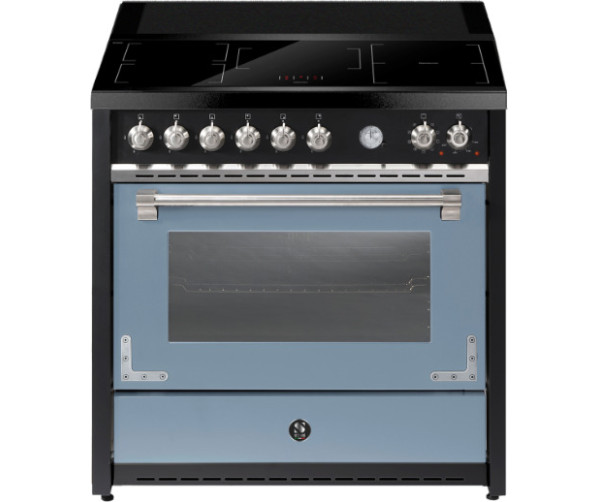Fris celeste STEEL X9F‑5FIW inductiefornuis met afzuiging en vijf zones