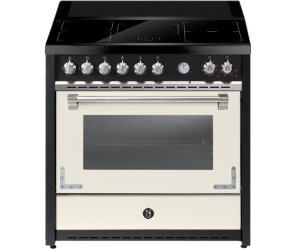 Crème STEEL X9F‑5FIW inductiefornuis – zachte kleur, krachtige afzuiging, multifunctionele oven