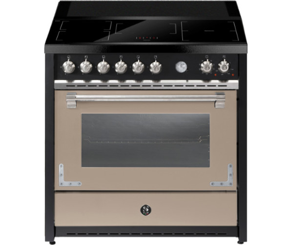 Modieus STEEL X9F‑5FIW sabbia inductiefornuis met multifunctionele oven en afzuiging