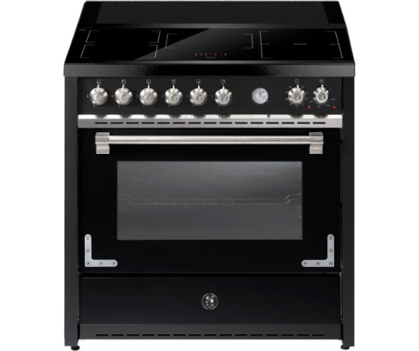 Modern nikkel STEEL X9F‑5FIW inductiefornuis met geïntegreerde kookveldafzuiging