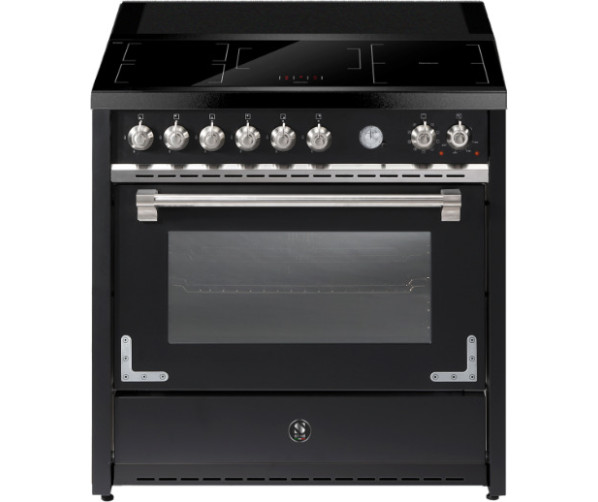 STEEL X9F‑5FIW mat zwart inductiefornuis met geïntegreerde afzuiging en vijf zones