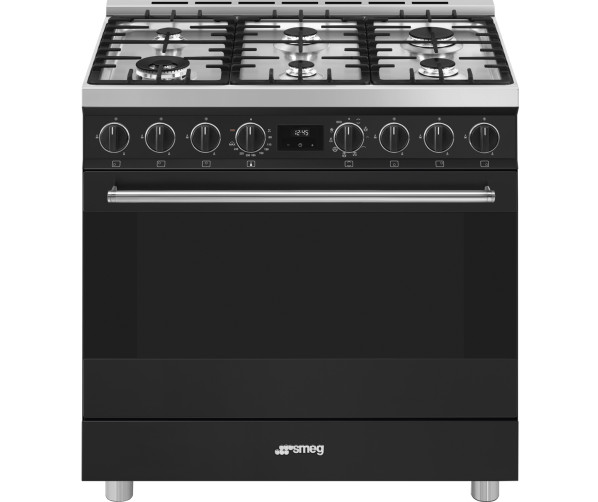 SMEG B91GMMBNLK2 gasfornuis in mat zwart met rvs bovenzijde, 90 cm breed