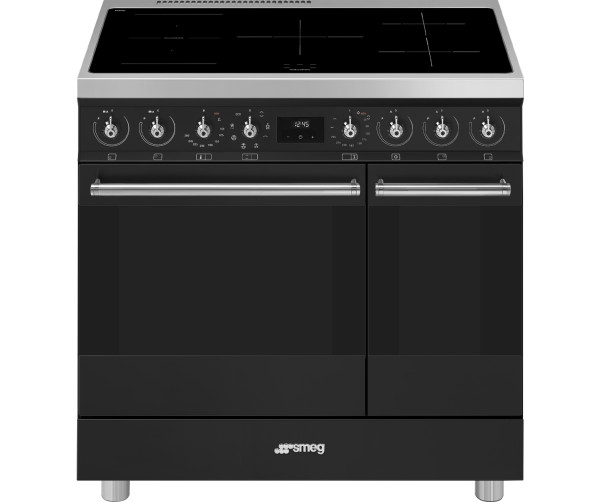 De Smeg C92IMMB2 is een 90 cm. inductie fornuis met 2 ovens in de kleur mat zwart