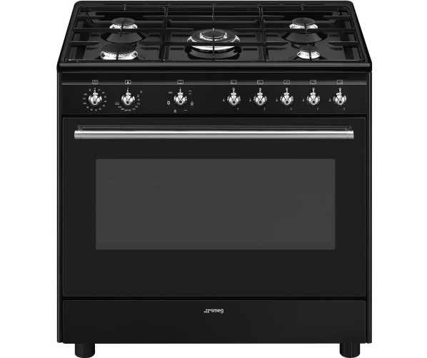 De Smeg CX91GMBLNLK is een 90 cm. breed gas fornuis in de kleur zwart