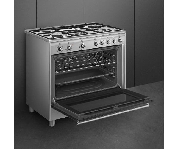 Vrijstaand SMEG CX91GMXNLK fornuis met wokbrander 4.0 kW en 115 liter oveninhoud