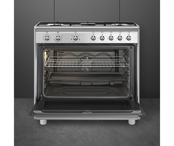 RVS SMEG fornuis CX91GMXNLK met multifunctionele oven en Vapor Clean