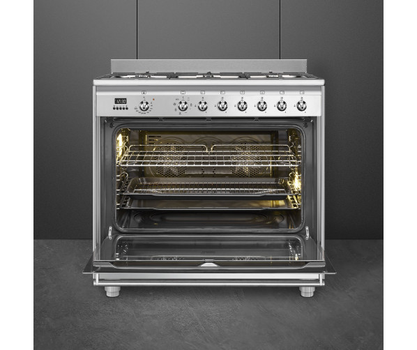Smeg SNLK916MFX9 gas fornuis - roestvrijstaal - 90 cm. breed