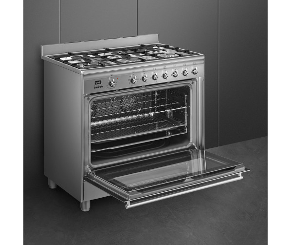 Smeg SNLK916MFX9 gas fornuis - roestvrijstaal - 90 cm. breed