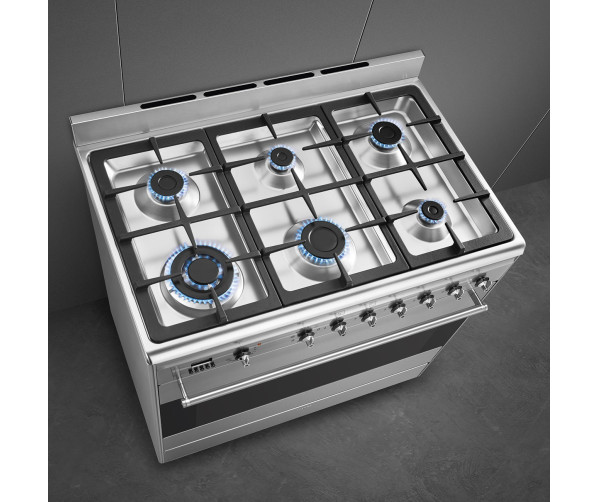Smeg SNLK916MFX9 gas fornuis - roestvrijstaal - 90 cm. breed