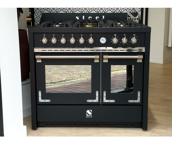 Steel X10FF-6 Oxford mat-zwart fornuis