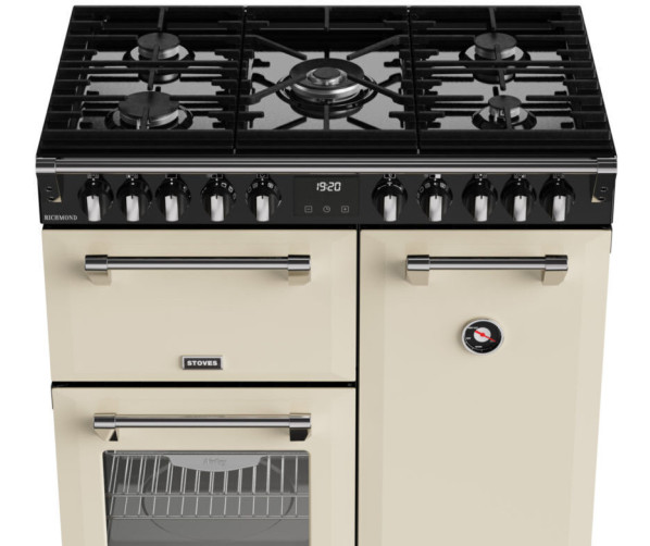 Vijfpits gaskookplaat Stoves Richmond 90 DF creme met 4kW PowerWok