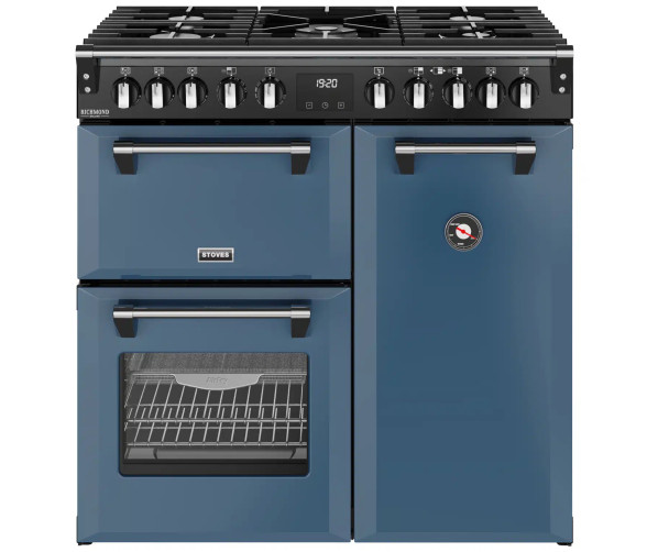Stoves Richmond 90 DF DX twilight blue fornuis met 5-pits gaskookplaat en drie ovens