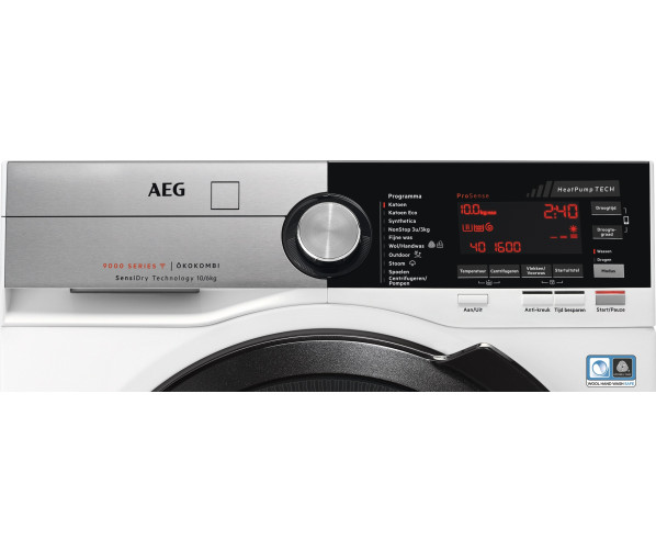 De bediening van de AEG L9WEN06CB met de draaiknop voor het instellen van het programma
