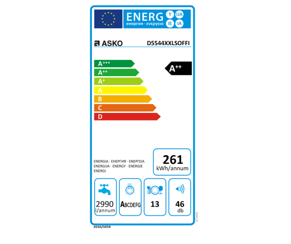 Energielabel Asko D5544 Fi XXL inbouw vaatwasser - hoog model