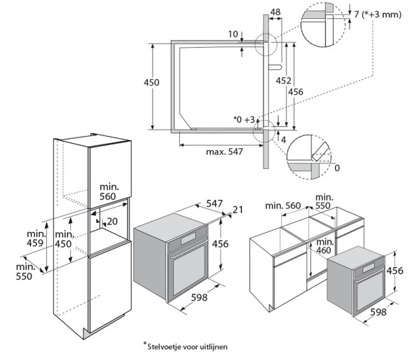 Maattekening Atag CX4574M inbouw oven met magnetron