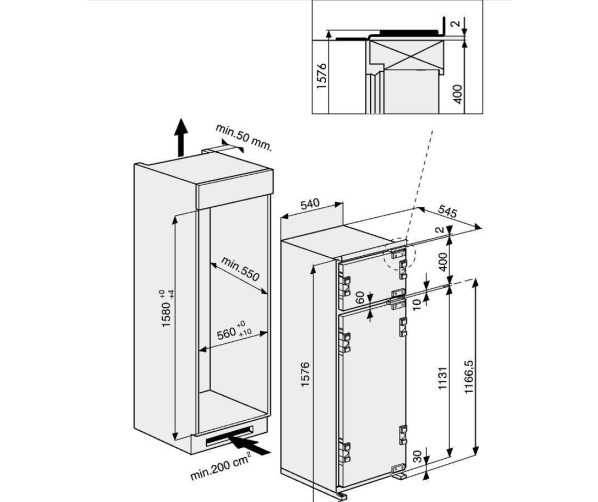 Maattekening Bauknecht KDI2804/A+ inbouw koelkast